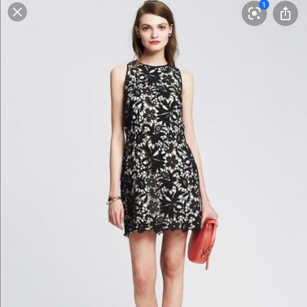 Like new BR Black Scalloped Lace Overlay Dress
